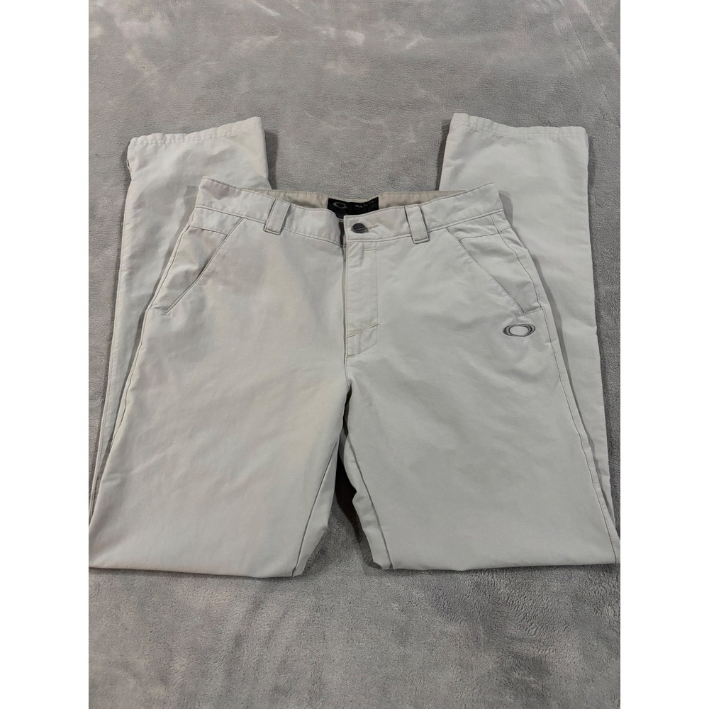 Oakley Mens Chino Pants 32x34 Light Gray Straight Leg Embroidered Logo Trousers